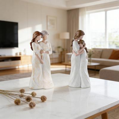 Mother Daughter Figurine Resin Hugging Mother And Daughter Statue Hand-Painted Sculpture for Home Decor Mother's Day Birthday Gifts