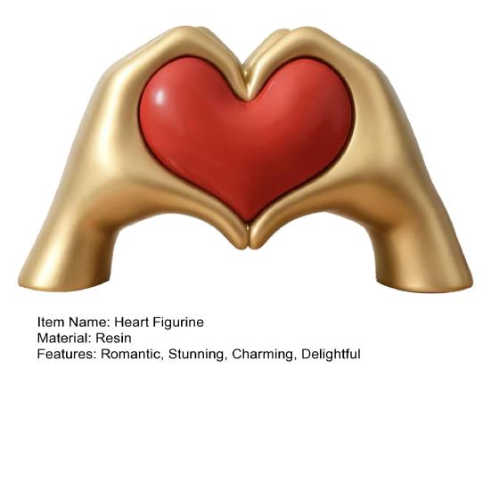 Heart Hand Sculpture Gold Resin Love Hands Heart Statue with Red Heart for Living Room Bedroom Office Coffee Table Desk Wedding Party Decor