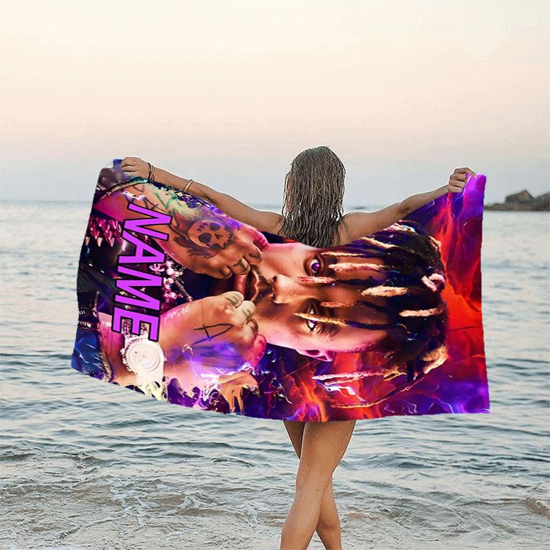 1pc Rapper1 Beach Towel with Custom Name, Beach/Swimming/Bath/Picnic/Camping Towel, Suitable for Seaside Beaches