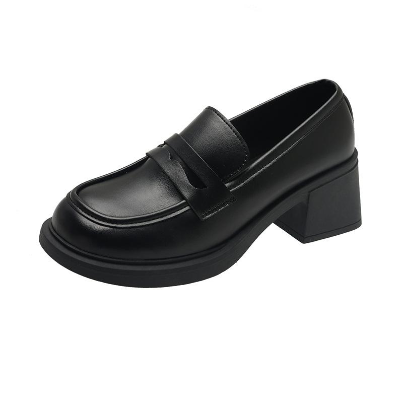 

2025 spring women s love high heel thick heel small leather shoes Mary Jane retro black British style single shoes retro trend 40 матовый черный