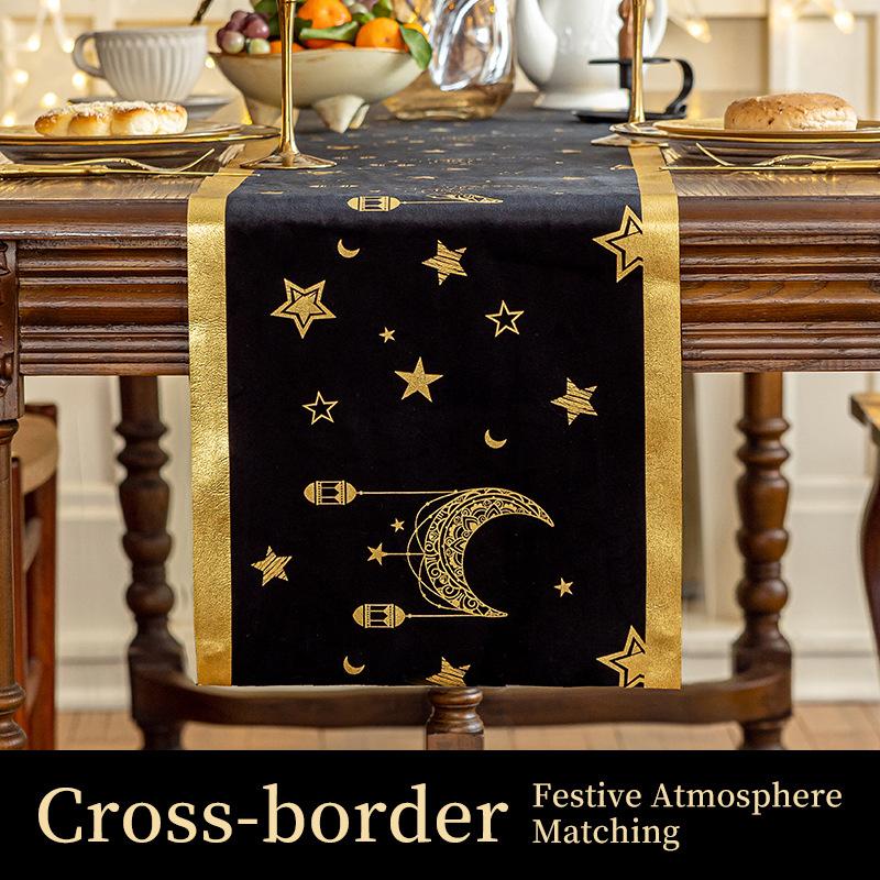 Middle Eastern Eid al Fitr Table Flag Star Moon Castle Pattern Muslim Eid al Fitr Party Tablecloth Print Party Table Flag Decor