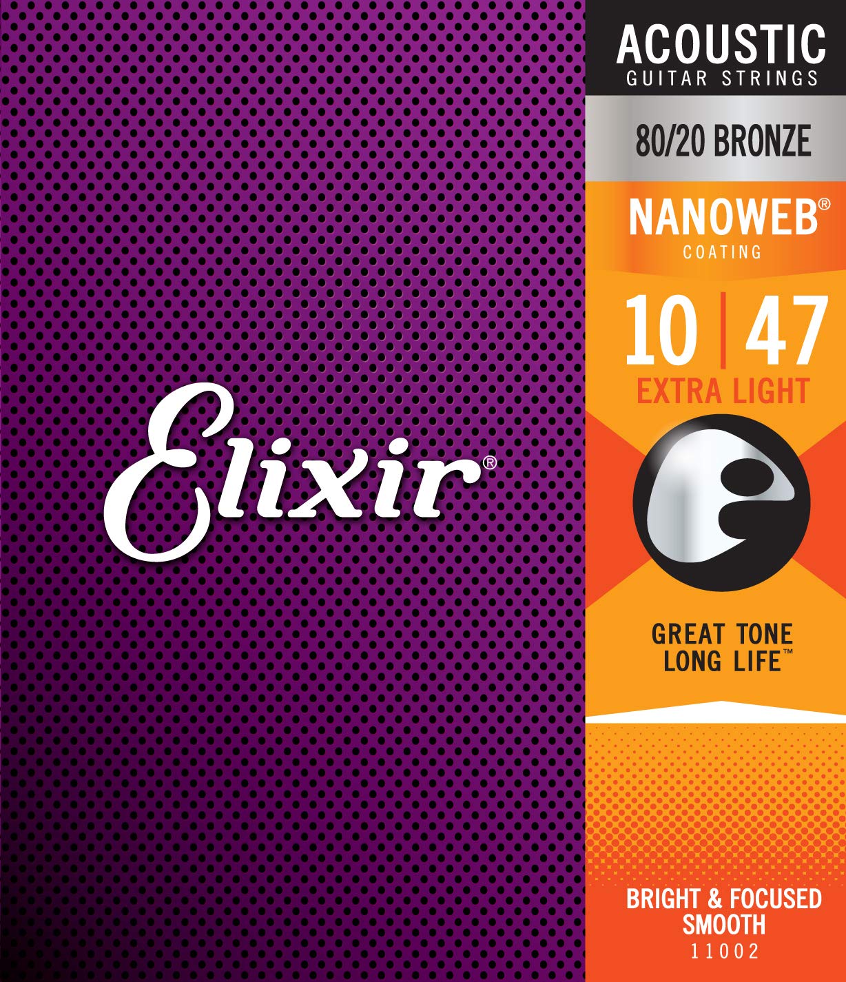 

Струны для акустической гитары Elixir NANOWEB 80/20 Bronze Extra Light, .010-.047, #11002