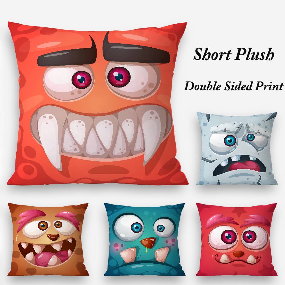 Funny Little Monster Pillow Case Plush Fabric Soft Double Sided Print Home Sofa High Quality Cushion Cover Throw