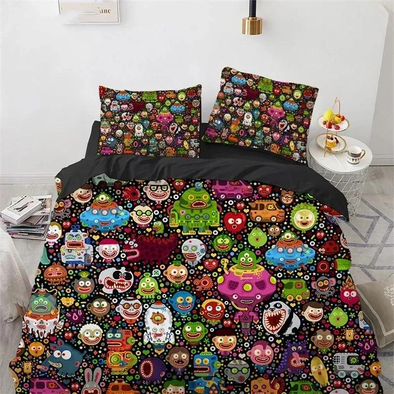 Carton Monster Lovely Funy Animal Beding Set Printed With Pilowcase Bed Soft Duvet Cover Soft Single Double Quen Super King-Sized Dimensionsd
