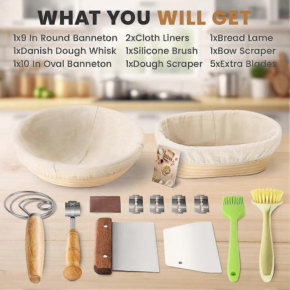 Bread Fermentation Basket Set Oval Fermentation Basket Beater Dough Scraper Set Silicone Brush