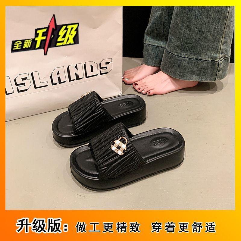 Indoor home bathroom non-slip one-pedal shit feeling sandals fashionable thick-soled slippers women's 2025 summer new