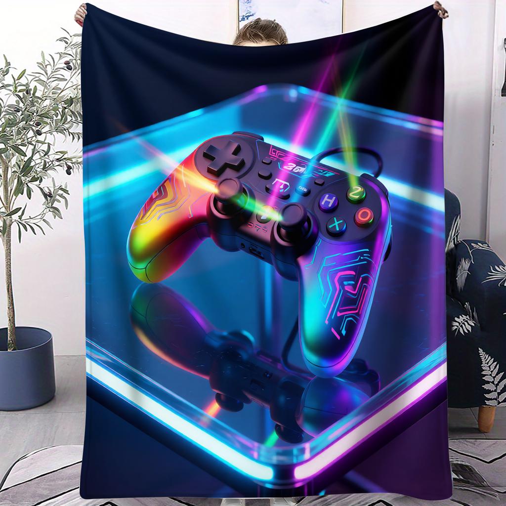 Chic High-end Vibe Game Controller Print Flannel Throw Blanket for Adult Quality Cozy Soft Warm Blanket for Travel Office Home