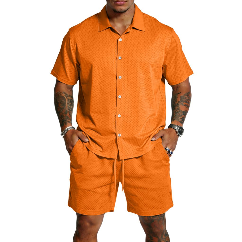 Men's Casual Lightweight Breathable Short-Sleeve Shirt And Shorts Set