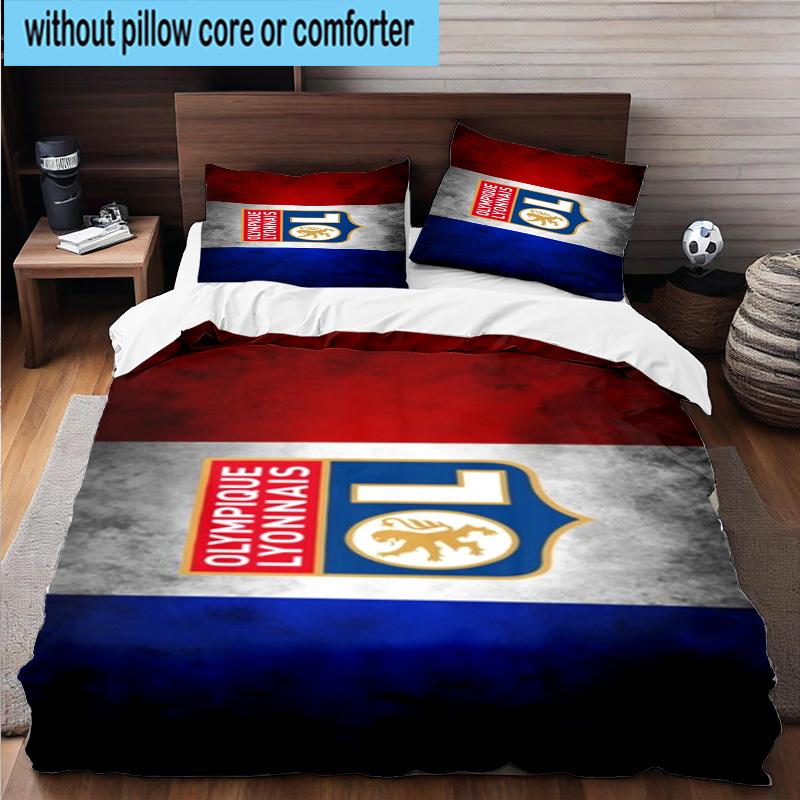 3pcs Lyon Football Crest Printed Bedding Set Duvet Cover Closure Includes 1 Duvet Cover & 2 Pillowcases Bedding Sets Home Decor Gifts