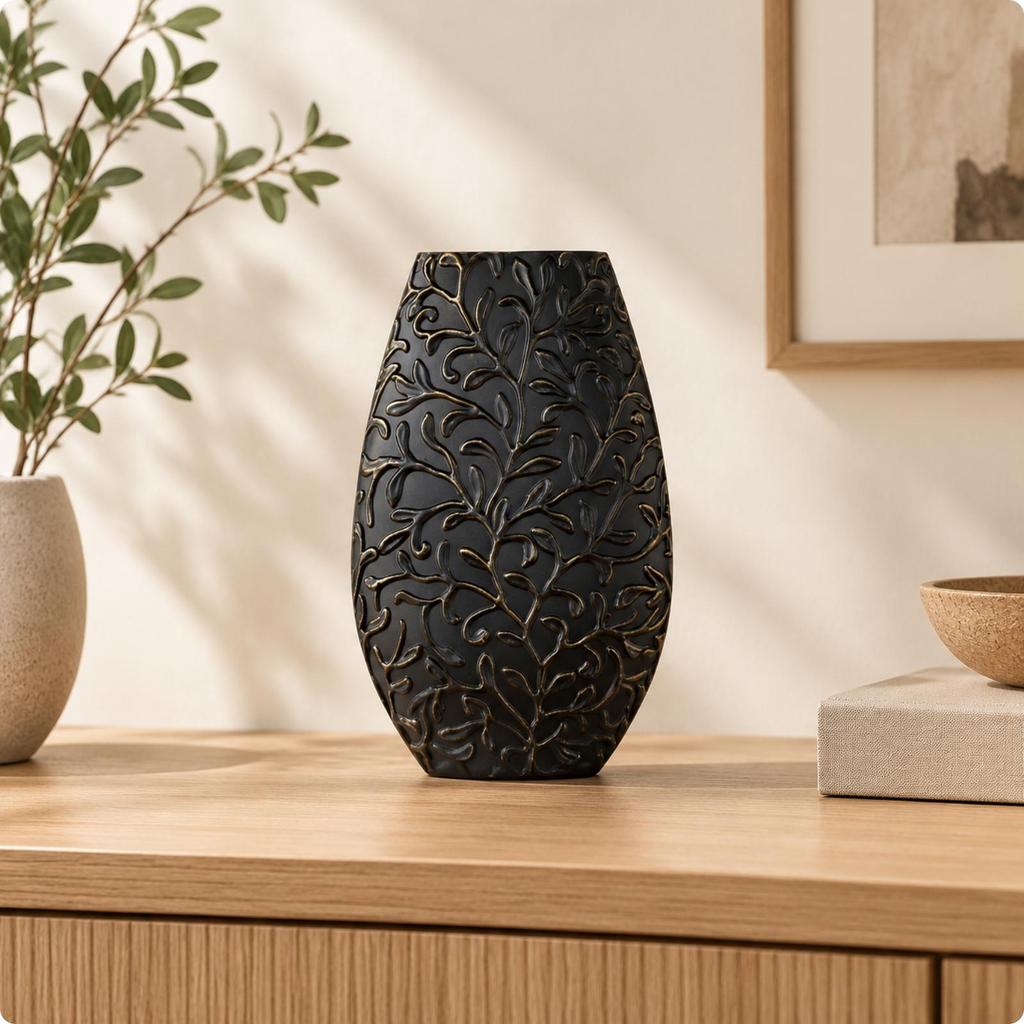Botanical Vase Elegant Embossed Decorative Textured for Dining Table Centerpiece, Living Room