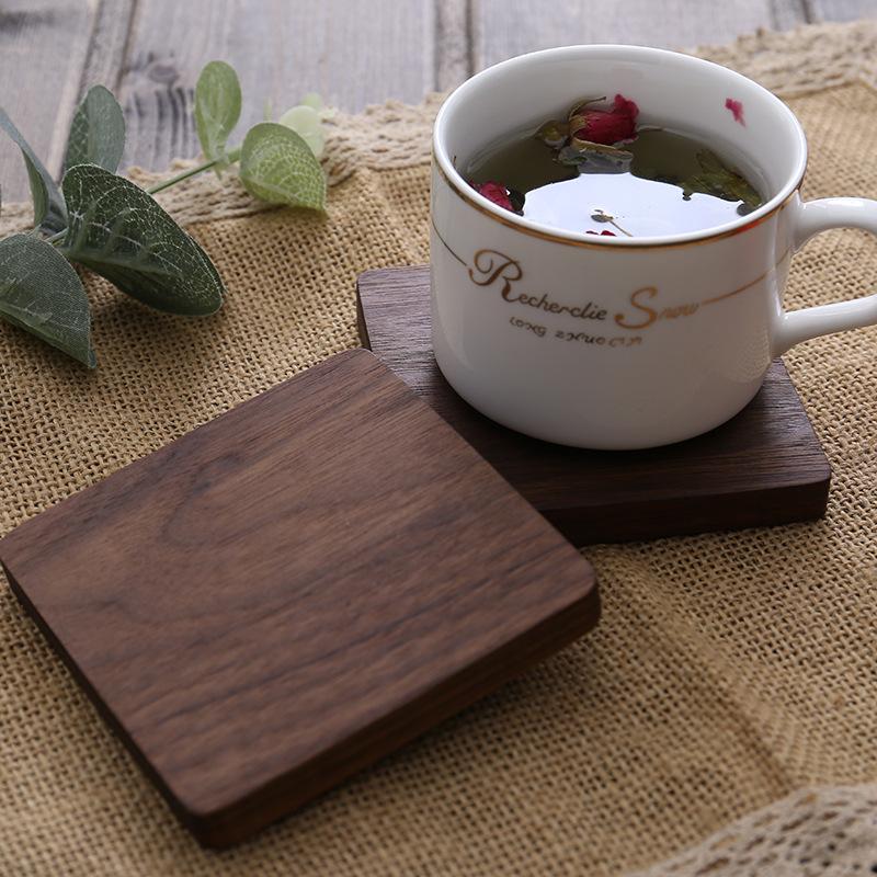Personalised Logo 88cm Walnut Wood Coasters for Glasses Mugs Round Square Wooden Cup Mat Durable Tea Coffee Cup Pad Placemats