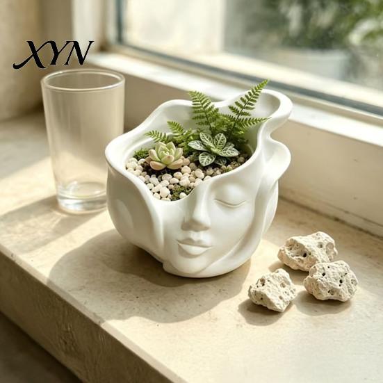Head Shape Flowerpot Abstract Human Face Planter Pot, 3D Printed Pot Decor Flowerpot, Succulents Plants Container for Home Office Balcony Durable