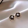 Elegant Zircon Flower and Pearl Stud Earrings - High-End Niche Design