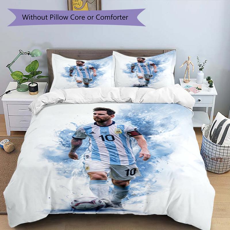 Lionel Messi Football Celebration Bedding Set,Cozy Bed Linen for Teen Room Decoration,Soccer Lover Gift,Washable Duvet Cover with Pillowcases,Football