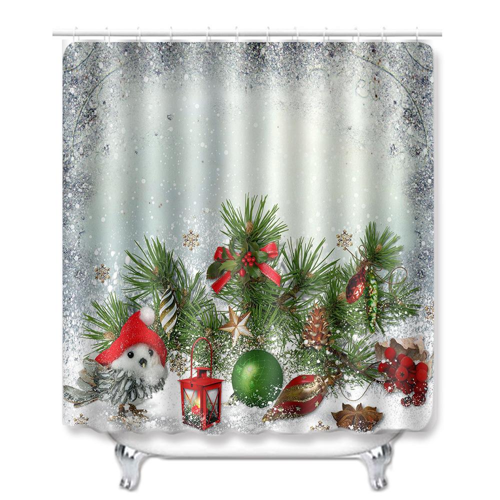Christmas Four-Piece Shower Curtain Combination Floor Mat Set Bathroom Non-Slip Door Mat Absorbent Carpet
