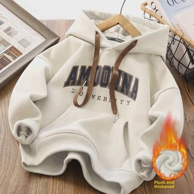 Boys' Velvet Hoodie: Trendy Autumn/Winter 2024 Pullover Sweater for Kids