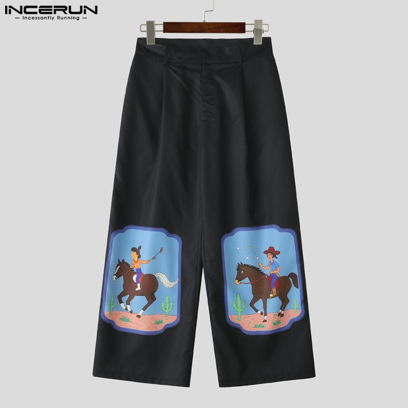 INCERUN Men Casual Loose Zip-up Waist Print Wide Legs Long Trousers Pants