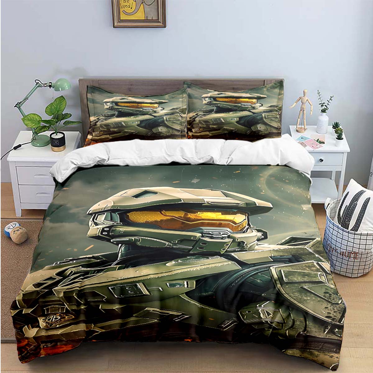 

Game H-Halo 2 Xbox Mechwarrior Print Bedding Sets Bed Supplies Set Duvet Cover Bed Comforter Set Bedding Set Luxury Gift EU King(240*220cm)3pcs