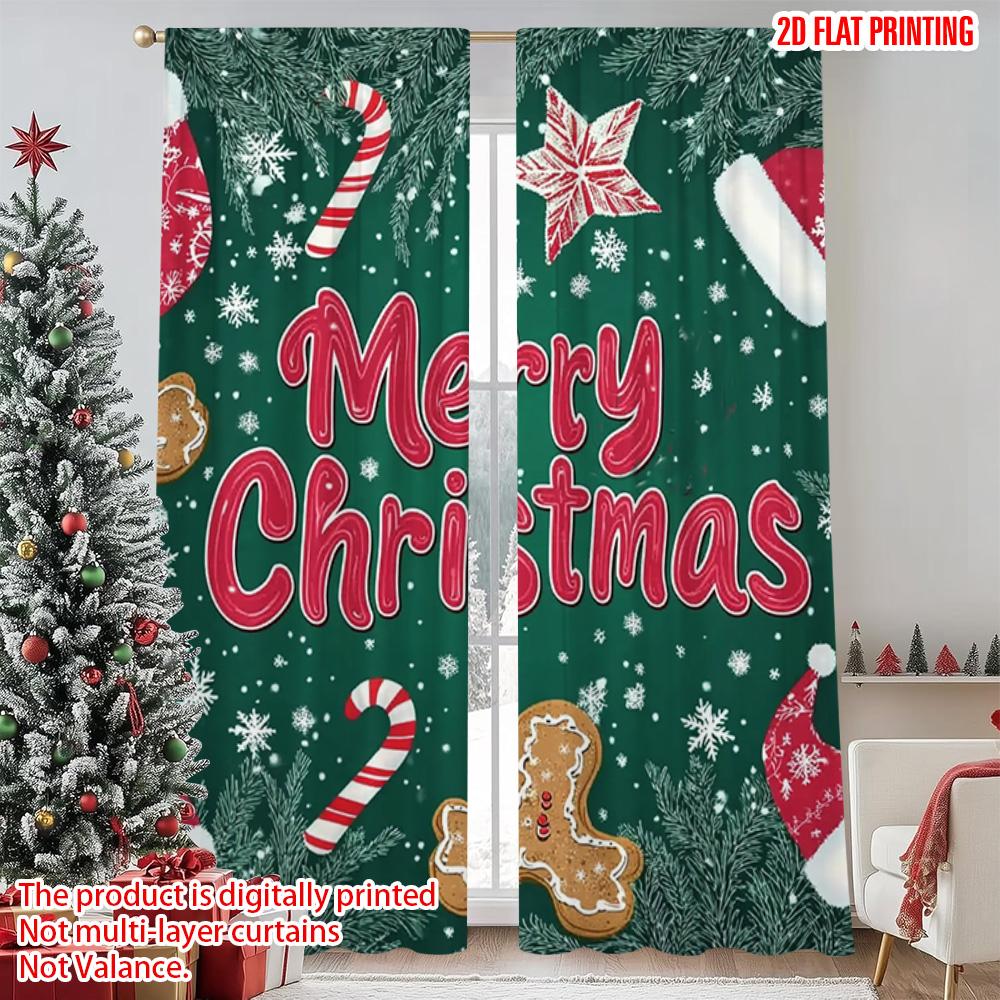 

2pcs 2D flat printing Merry Christmas Curtains gingerbread snowflake Polyester Without Electricity Holiday Decorations Perfect 52.50×116.00 CM 2pcs