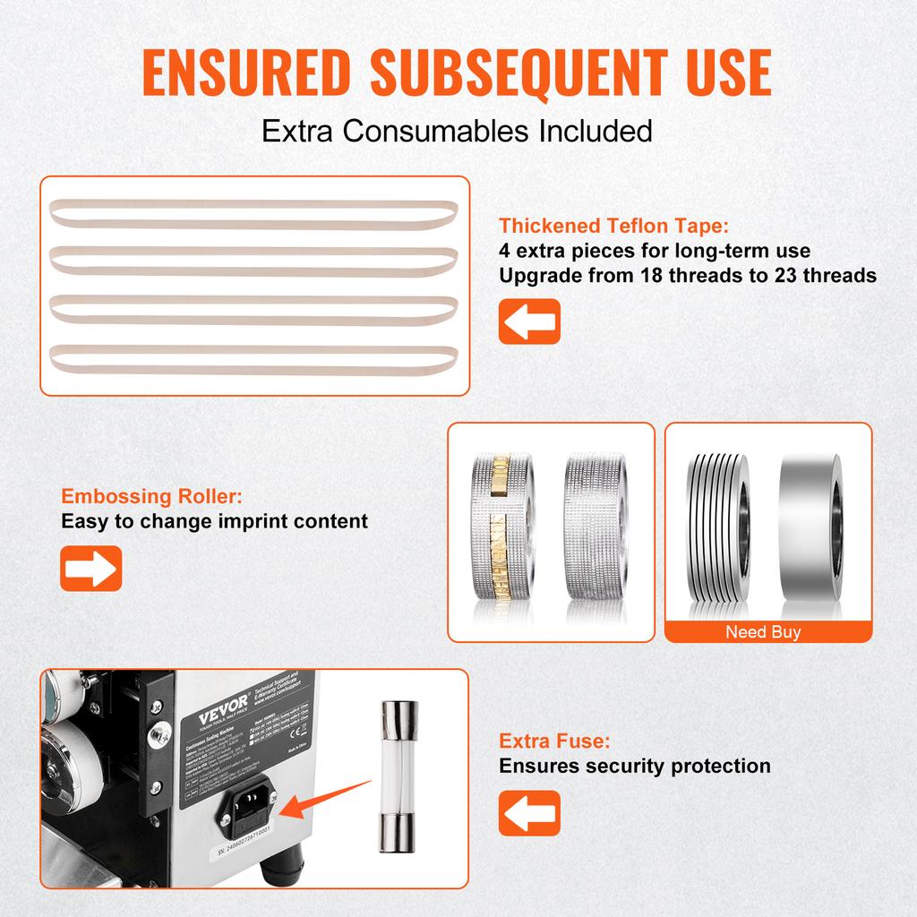 SucceBuy Horizontal Bag Band Sealing Machine Continuous Band Sealer Machine Carbon Steel for 0.02-0.8 Mm Plastic Bags Films