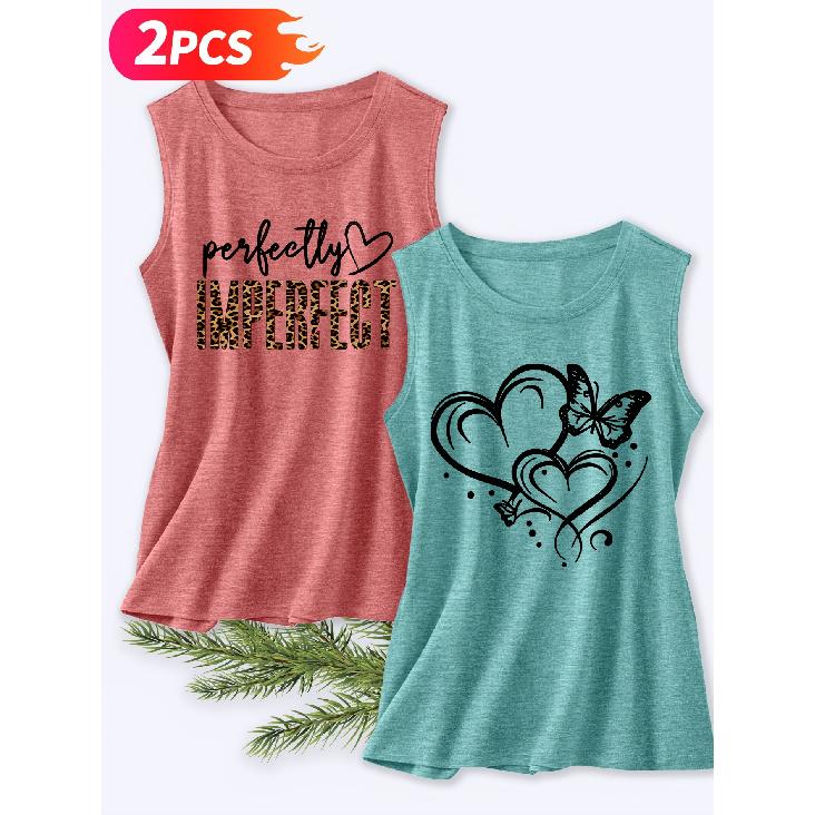 Follow a Specific Direction Two-piece Summer Women's Beautiful Tank Top Set Leopard Print: Perfect or Imperfect, with Love and Butterfly Series