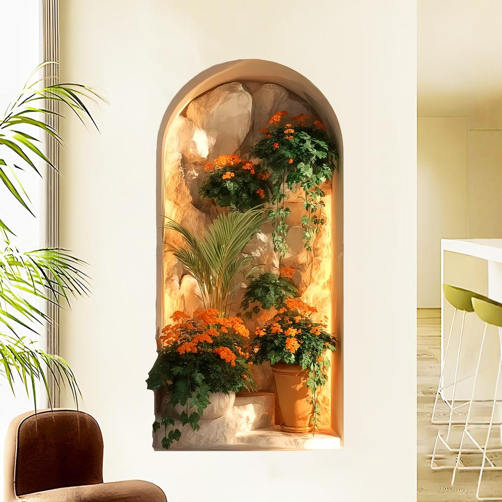 Arched Fake Window Green Plants Bedroom Living Room Foyer Dormitory Home Decoration Wall Self-adhesive Stickers