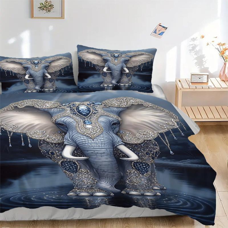 3pcs Elephant Art Print Duvet Cover Set -Includes 1 Duvet Cover and 2 Pillowcases, No Quilt Core, All-Season Home Decor  yy251111160