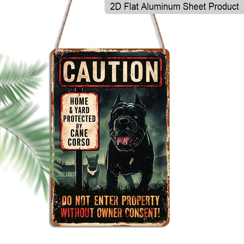 Piatto 2D, 1 pz. Cartello Vintage Cane Corso - Alluminio Metallico 12x8 Pollici "Protetto Dal Mastino Napoletano" Cartello di Avvertimento per Cani, / Decorazione da Parete per Esterni per la Casa