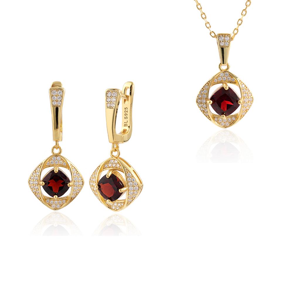 

Light Luxury Natural garnet gemstone jewelry set S925 silver Pendant Necklace earring fine jewelry women s anniversary gifts m красный