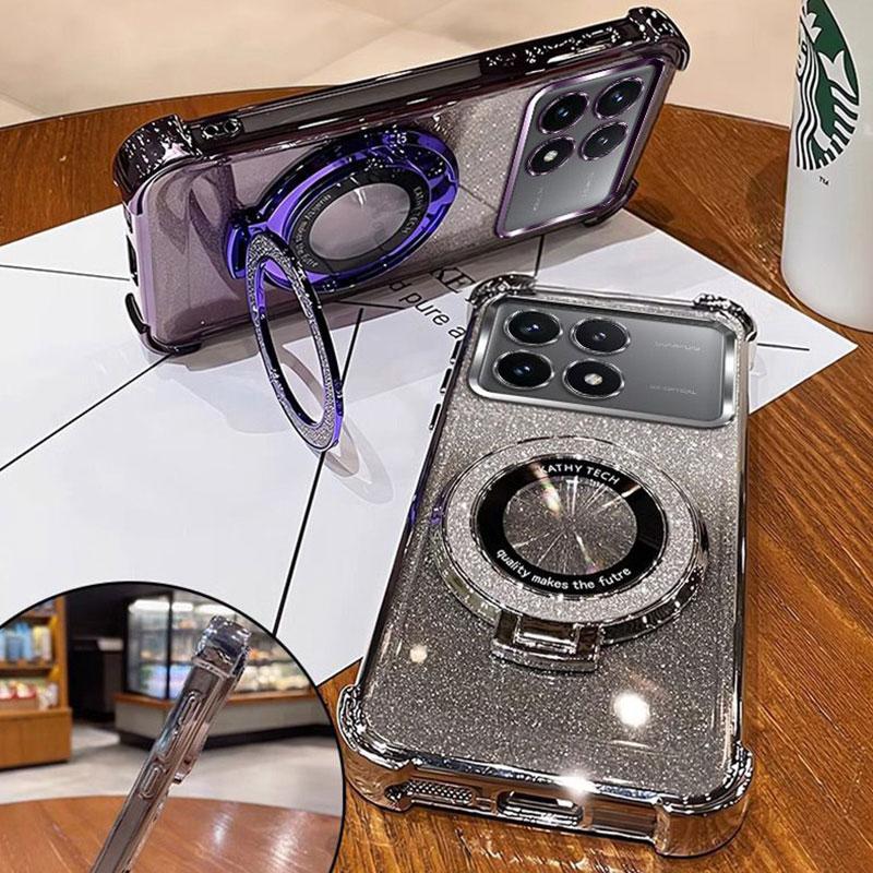 Magnetic Bracket Case Poco X6 Pro 5G,Luxury Stand Holder Case For Xiaomi Poco X6 F6 M6 Pro Shockproof Cover pocoX6pro Women Gift