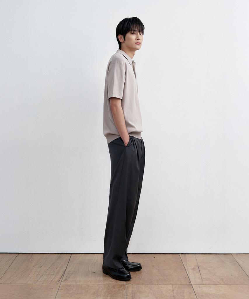 SIECLE One-Pleat Wide Trousers (Charcoal Gray)