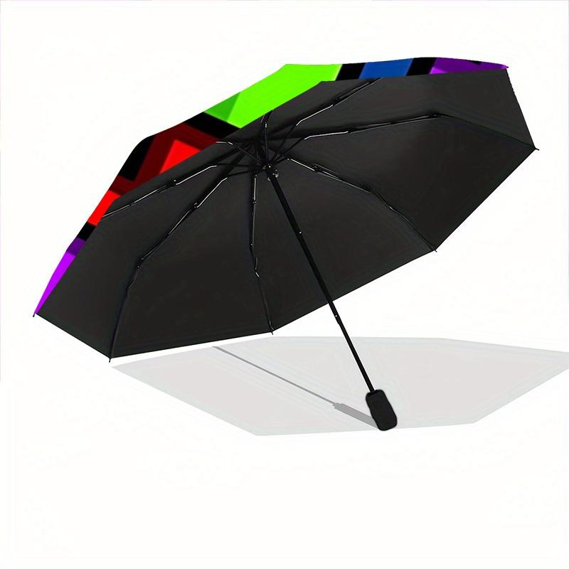 1pc Colorful Squares Automatic Opening/Closing Folding Umbrella with 108 Ribs, Plastic Handle, Windproof Portable Sunshade Umbrella Hallowee