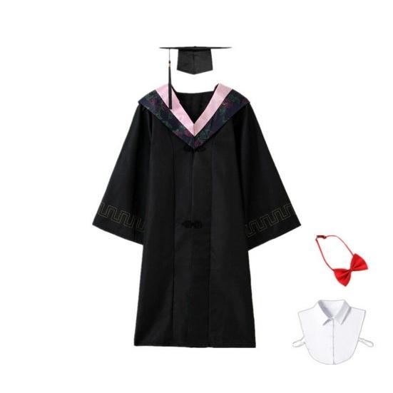 Unisex Matte Graduation Cap Gown Set with Fake Shirt Collar And Neck Tie Professional Formal Attire Bachelor's Uniform for High School College