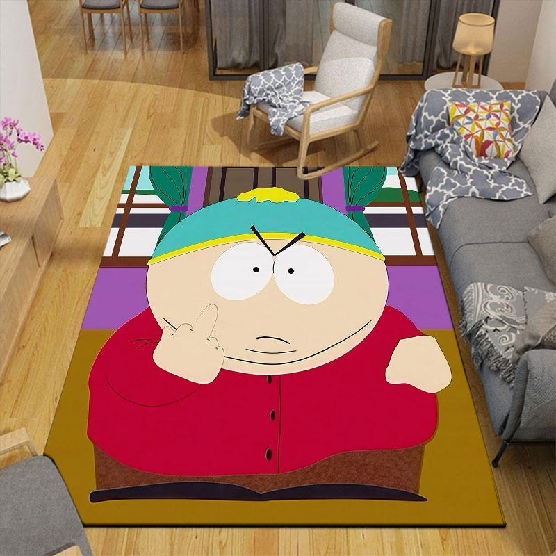 Eric Cartman Flannel Printed Carpet, Home Sofa Decoration for Living Room & Bedroom, Non‑Slip Play Flannel Floor Mat for Game Room