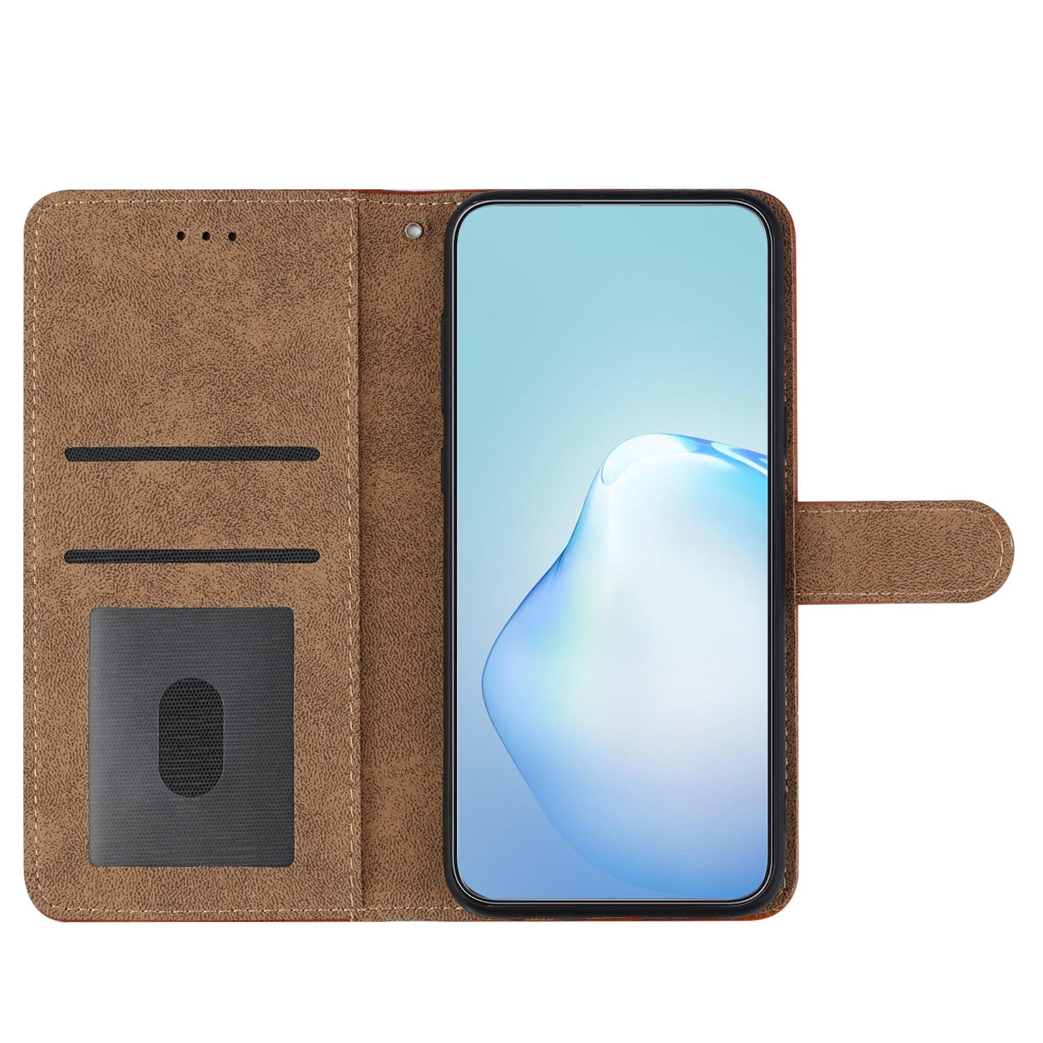 

For Xiaomi 14T Case Flip Leather Retro Phone Cover Lines Imprinted Brown