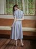 Peulaudeumali Mary Back Pleats Line Point Blue Dress
