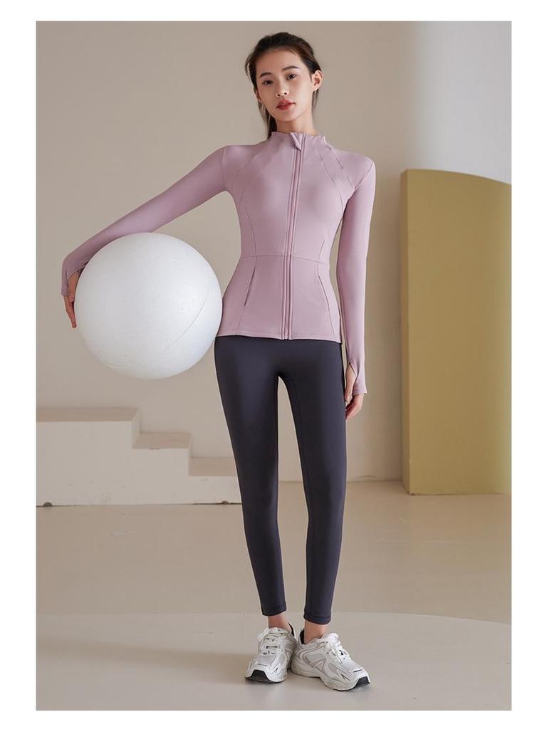 Nude Feel Fitness Wear: Slim-Fit Long-Sleeve Yoga Jacket with Zipper Pocket