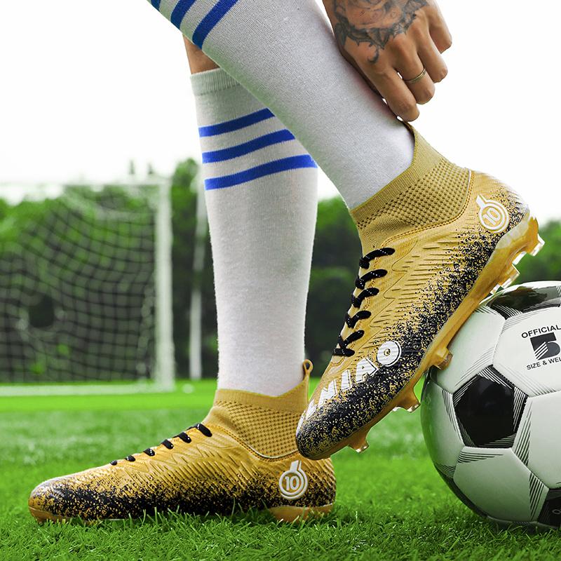 33-46 Men's High-top Football Shoes Are Laid-up Large-scale Children's Artificial Lawn AG Long Nail Football Boots Training Black Sneakers