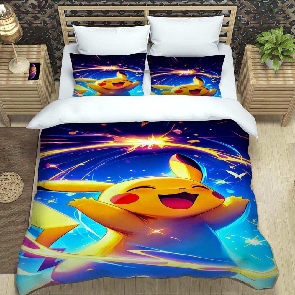 

2026 New Arrival: 3-Piece Pokémon Pikachu Print Bedding Set (Includes Personalized Name Service) — Single/Double Pillowcases 135x200cm