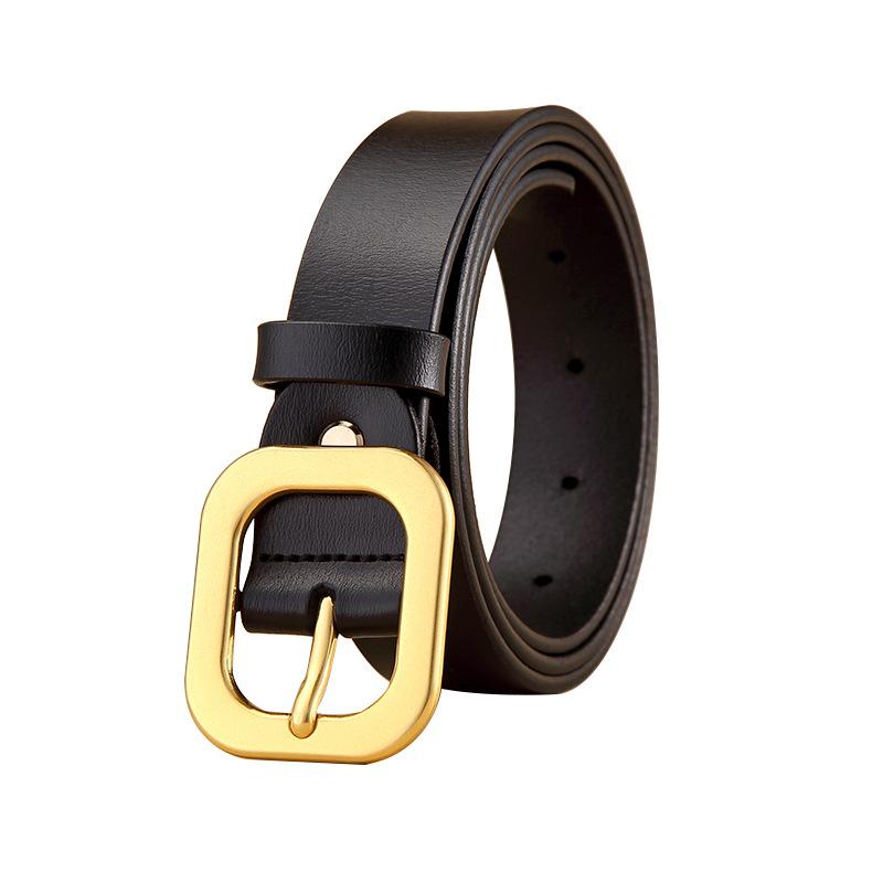 Women'S Belt Leather Retro Two-Layer Cowhide Black Belt Decorative Jeans Belt