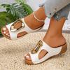 Women's Plus Size One-Strap Sandals, New Metal Buckle Open Toe Slides, Wedge Heel Casual Slippers for Women