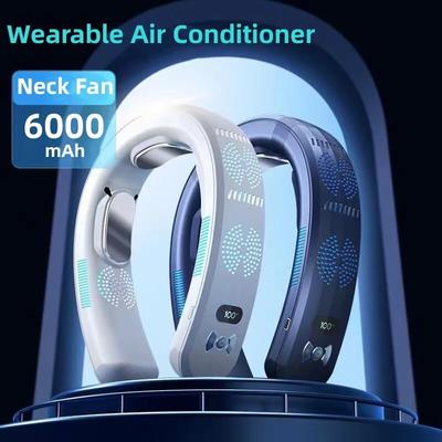 New Neck Fan 6000mAh Mini USB Digital Display Rechargeable Portable Fan Powerful Fast Air Cooling Bladeless Mobile Fan Outdoor Cooler