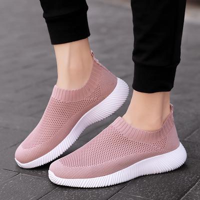 Lichte Ademende Dames Flats Gebreid Mesh Hardlopen Sportschoenen Instappers Wandelloafers Moederschoenen