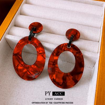 Boucles d'oreilles en acrylique ovale creux Aiguille d'argent Boucles d'oreilles à clous simples et polyvalentes style européen et américain Boucles d'oreilles personnalisées Niche