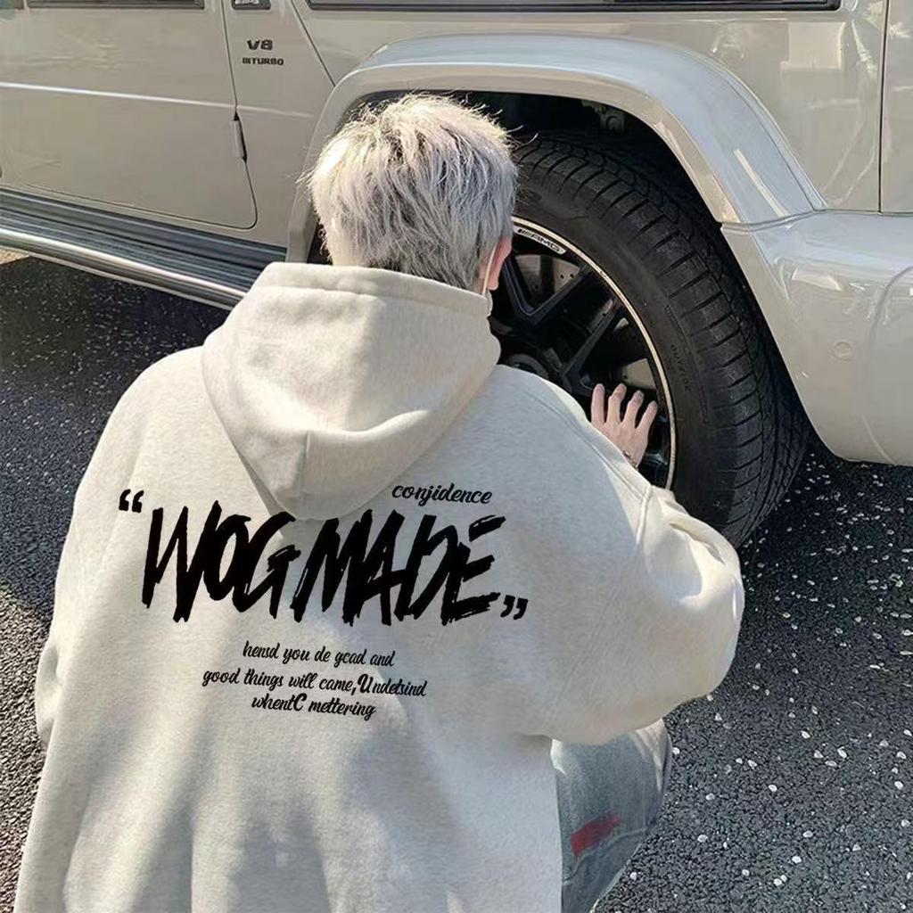 Unisex Heavyweight Hooded Cotton Sweatshirt with Plus Velvet for Autumn/Winter – Trendy, Versatile, and Loose-Fit Brand Top