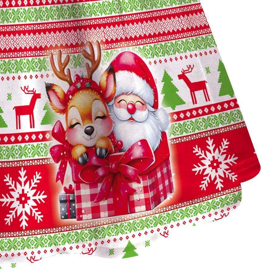 Kids Girls Cartoon Santa Claus Christmas Tree Elk Print Ruffle Sleevess New Year Dress