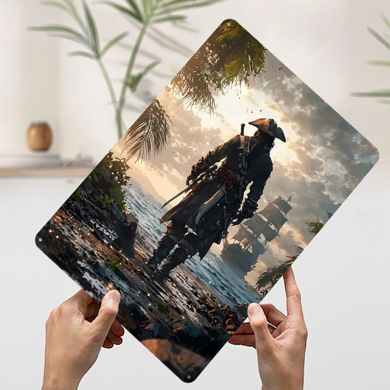 

Pirate on the Beach With Ship Tinplate Poster Customized Wall Art Vintage Retro Metal Signs for Modern Home Decoration Luxury 7.9x11.8In(20x30cm)