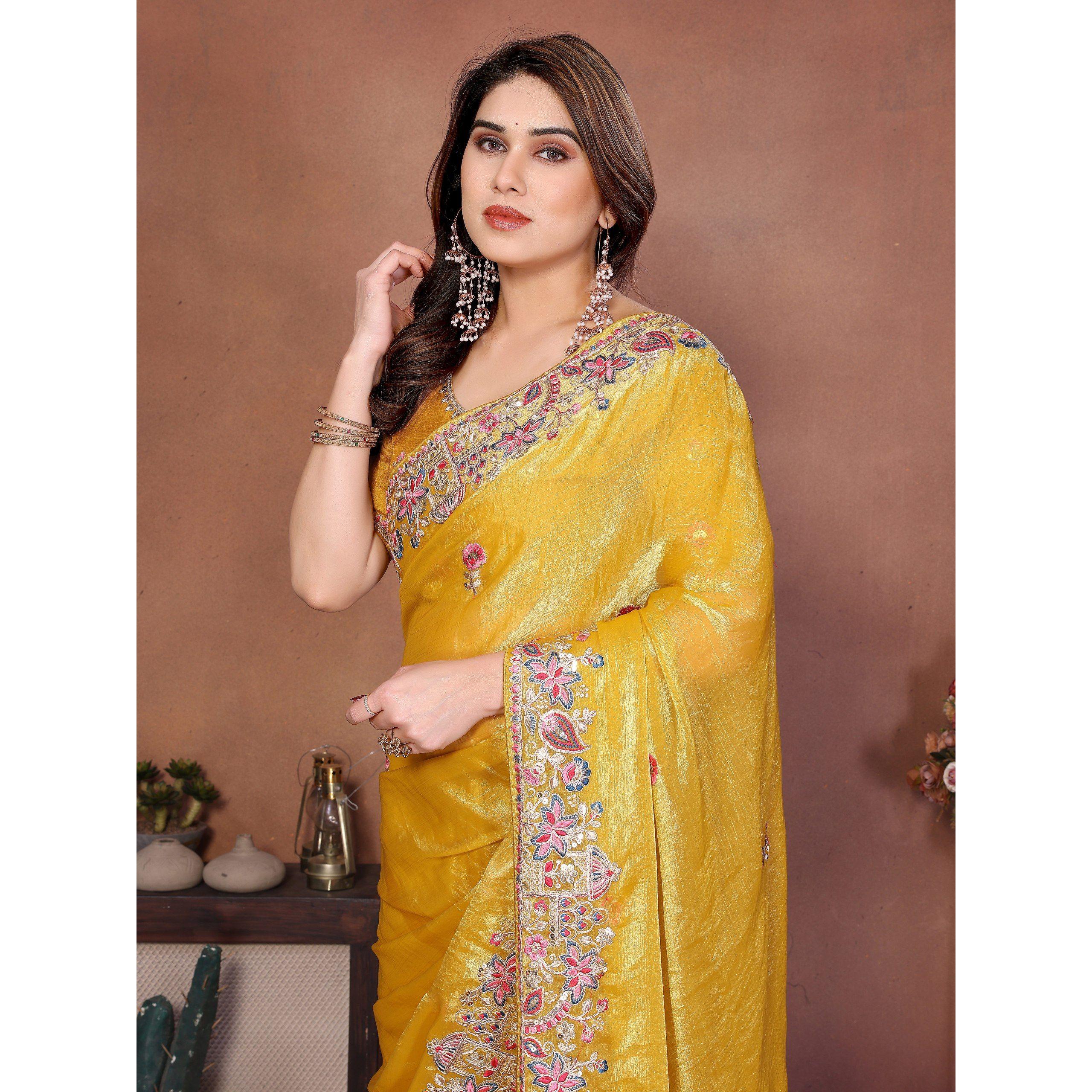Elegant Party Wear Fendy Chiffon Silk Saree