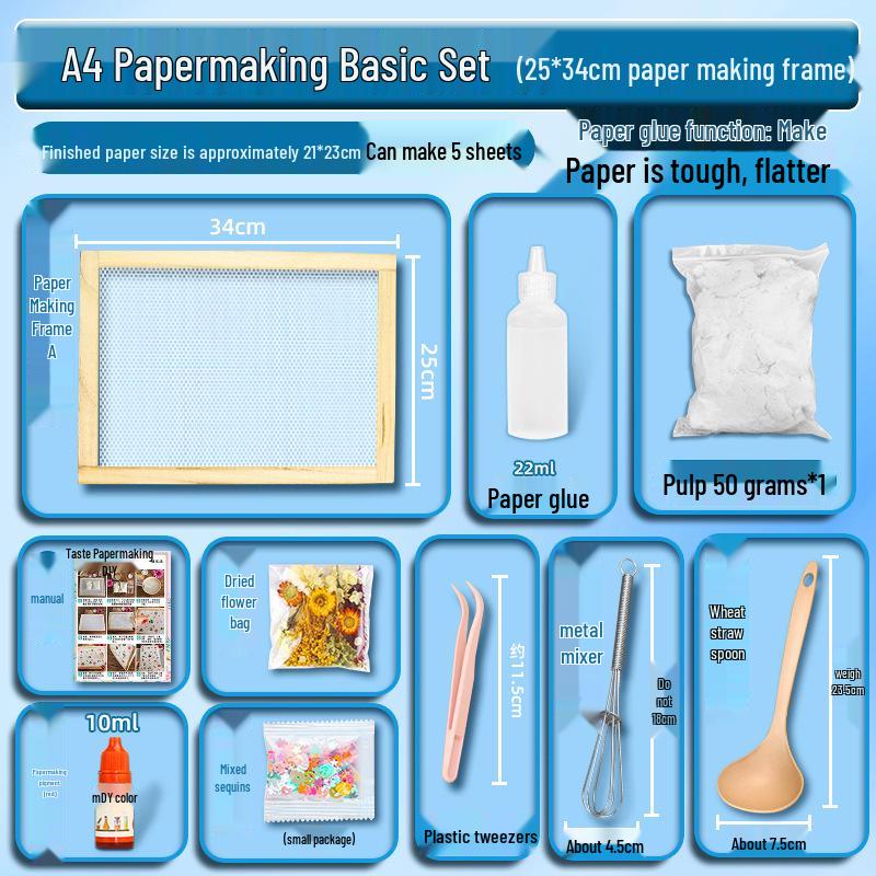 DIY Ancient Papermaking Kit for Kids: Educational Flower & Plant Pulp with Wooden Frame Screen Tools