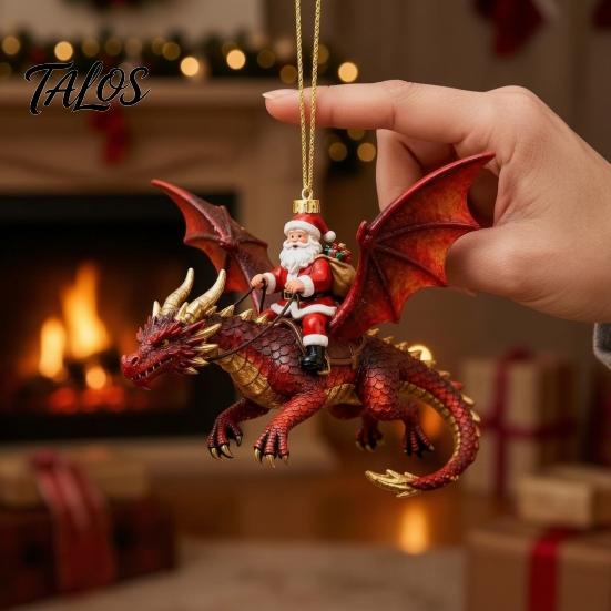 Utsökt Juldekoration för Fönster Santa's Dragon Riders Prydnadssamling, Tomten Rider Nyhet Julgransdekorationer Julprydnad, Festlig